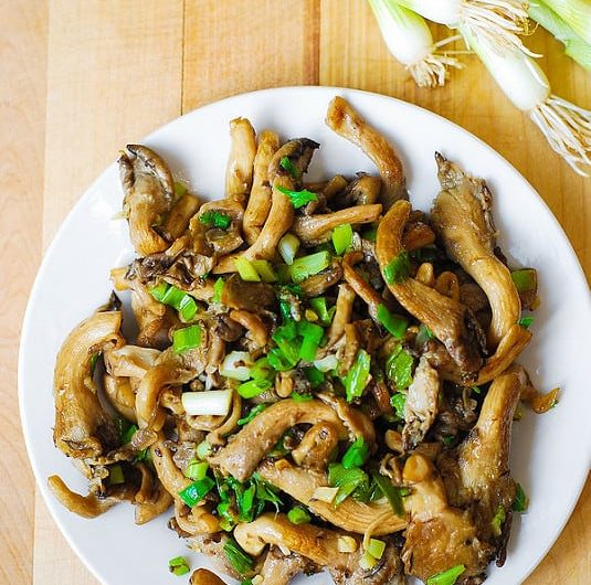 Oyster Mushrooms, Garlic, and Green Onions sauté